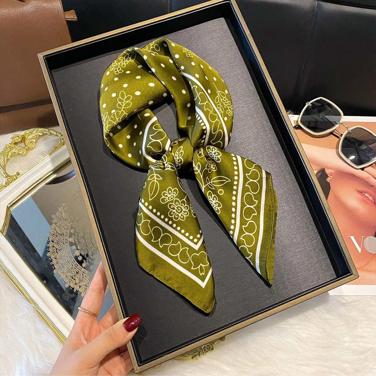 Fashion Print Silk Hairbands Scarf Women 2025 Spring New Elagant Floral Bandana Neck Kerchief Head Bands Foulard Female Scarfs