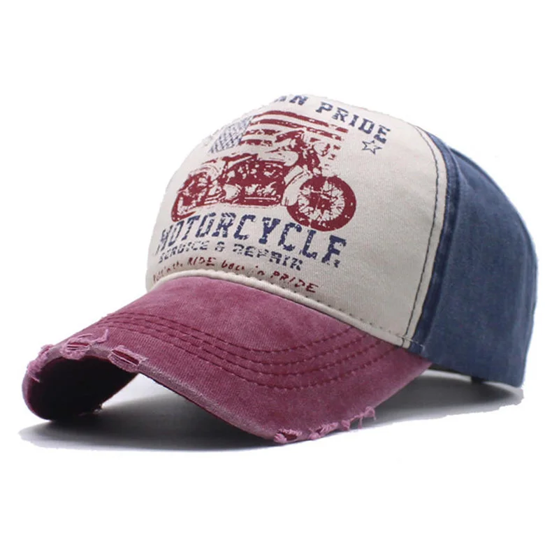 Motorcycle Sun Hat Graffiti Print Baseball Washed Vintage Cap Color-block Baseball Wide Brim Hat Duckbill Cap