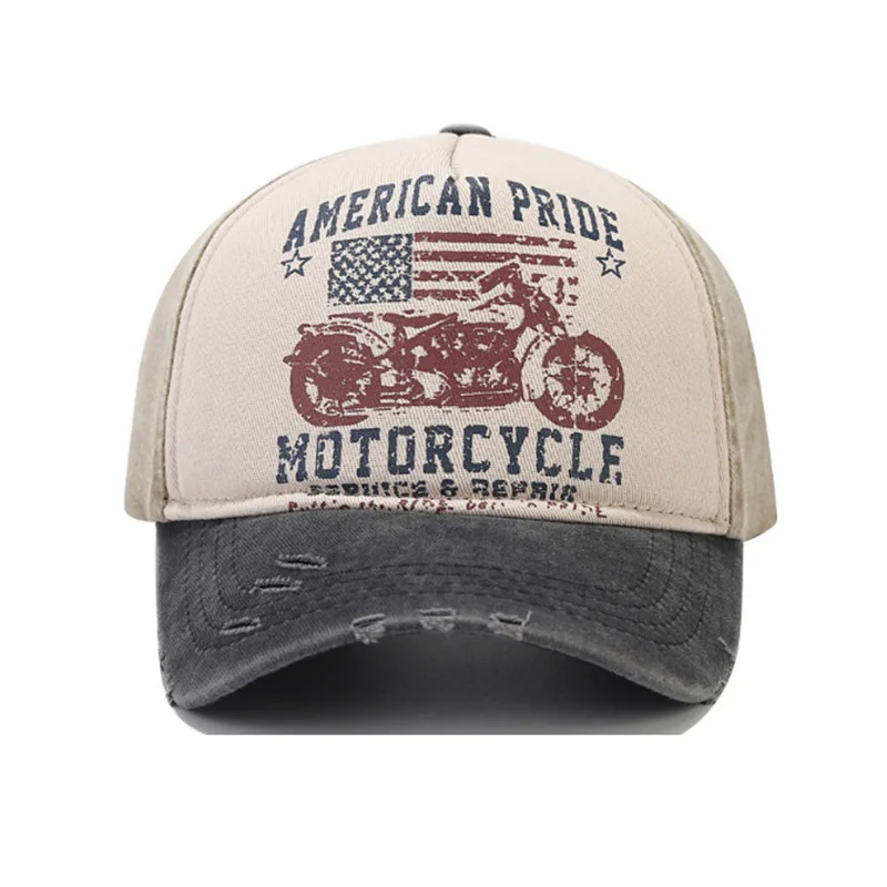 Motorcycle Sun Hat Graffiti Print Baseball Washed Vintage Cap Color-block Baseball Wide Brim Hat Duckbill Cap