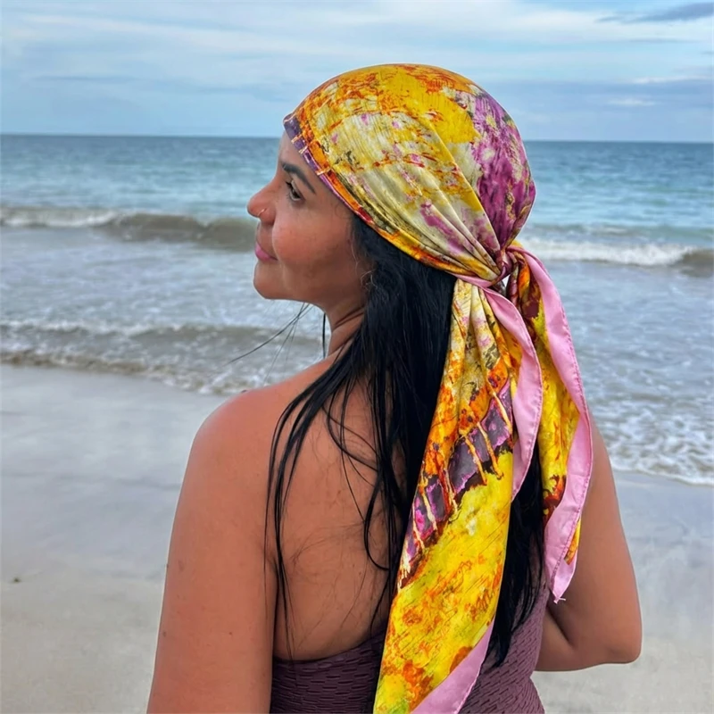 Luxury Brand Silk Satin Square Scarf Women Hijab Bandana Muslim Headscarves Shawl Wrap Ladies Headband Neckerchief Foulard 90cm