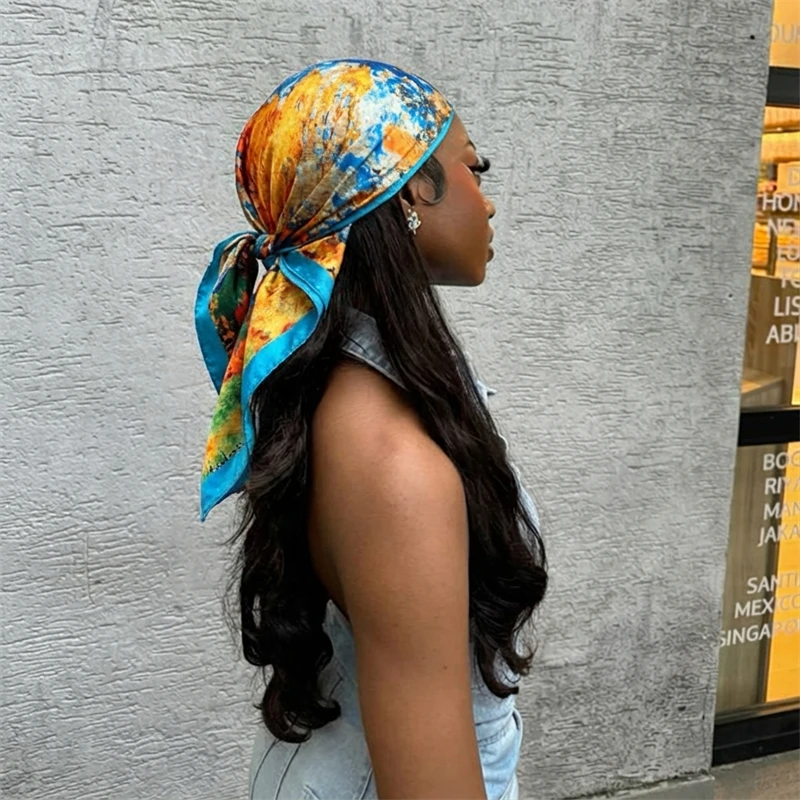 Luxury Brand Silk Satin Square Scarf Women Hijab Bandana Muslim Headscarves Shawl Wrap Ladies Headband Neckerchief Foulard 90cm
