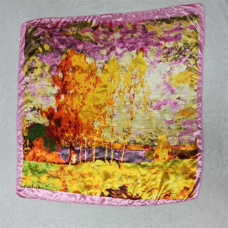 Luxury Brand Silk Satin Square Scarf Women Hijab Bandana Muslim Headscarves Shawl Wrap Ladies Headband Neckerchief Foulard 90cm