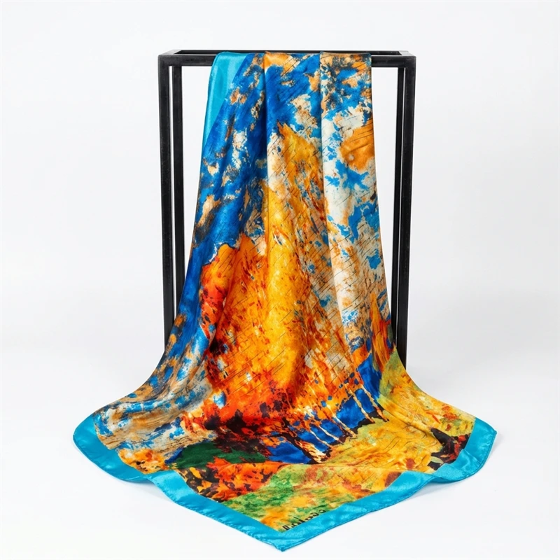 Luxury Brand Silk Satin Square Scarf Women Hijab Bandana Muslim Headscarves Shawl Wrap Ladies Headband Neckerchief Foulard 90cm