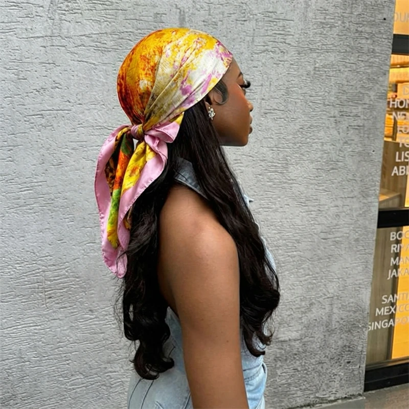 Luxury Brand Silk Satin Square Scarf Women Hijab Bandana Muslim Headscarves Shawl Wrap Ladies Headband Neckerchief Foulard 90cm