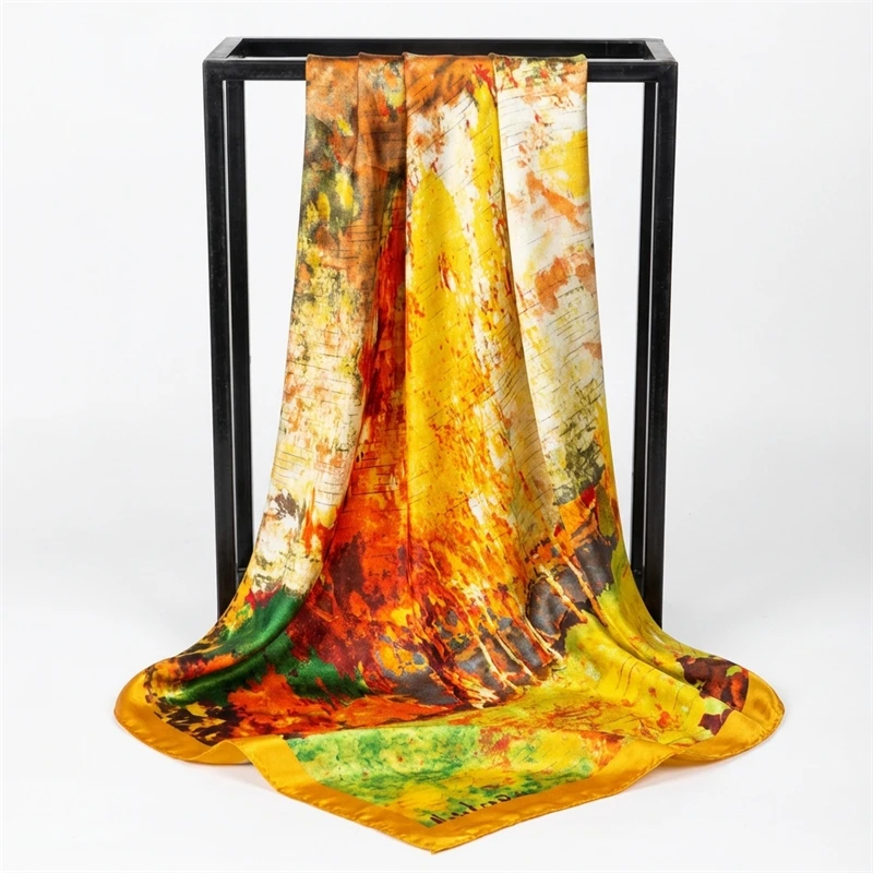 Luxury Brand Silk Satin Square Scarf Women Hijab Bandana Muslim Headscarves Shawl Wrap Ladies Headband Neckerchief Foulard 90cm