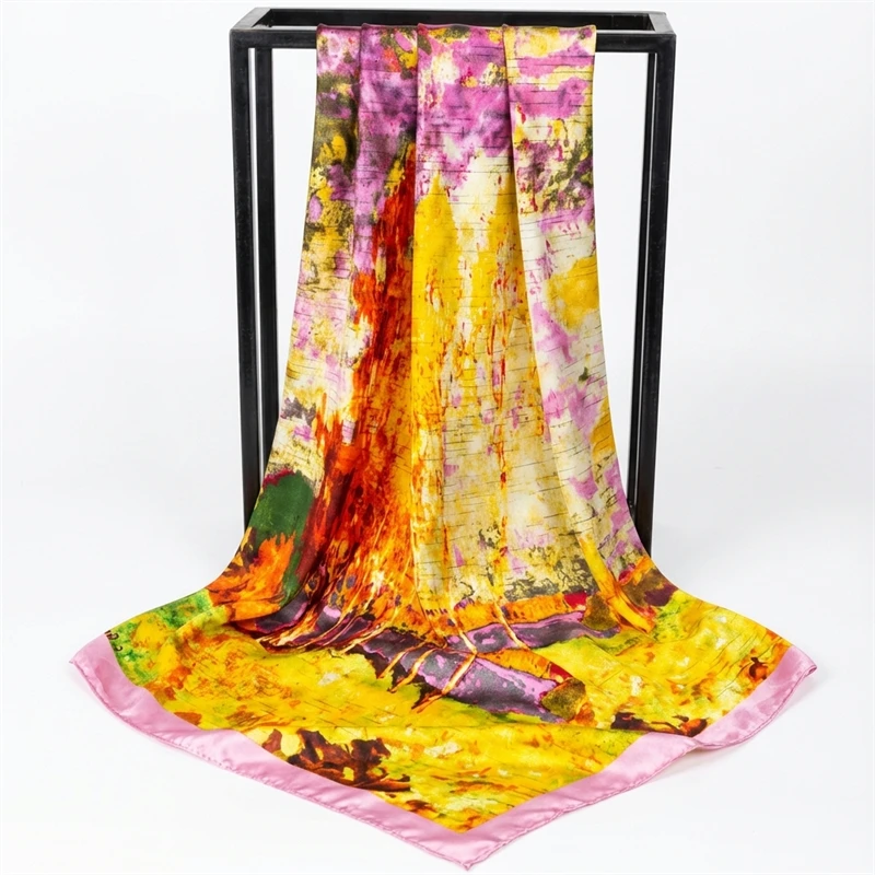 Luxury Brand Silk Satin Square Scarf Women Hijab Bandana Muslim Headscarves Shawl Wrap Ladies Headband Neckerchief Foulard 90cm