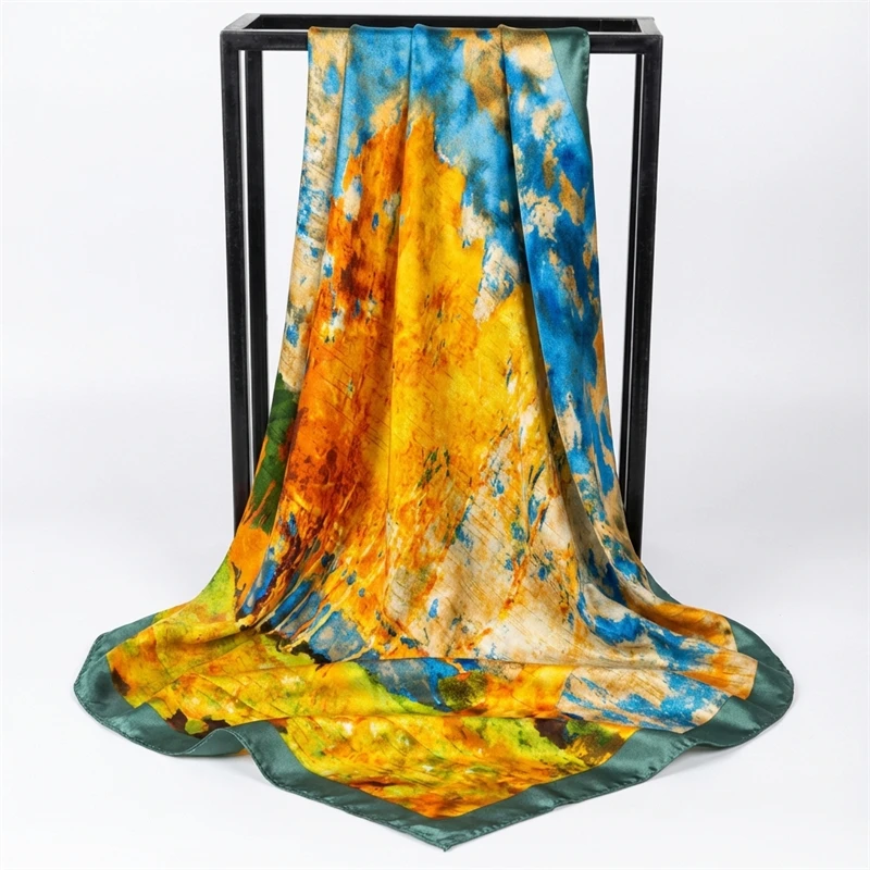 Luxury Brand Silk Satin Square Scarf Women Hijab Bandana Muslim Headscarves Shawl Wrap Ladies Headband Neckerchief Foulard 90cm