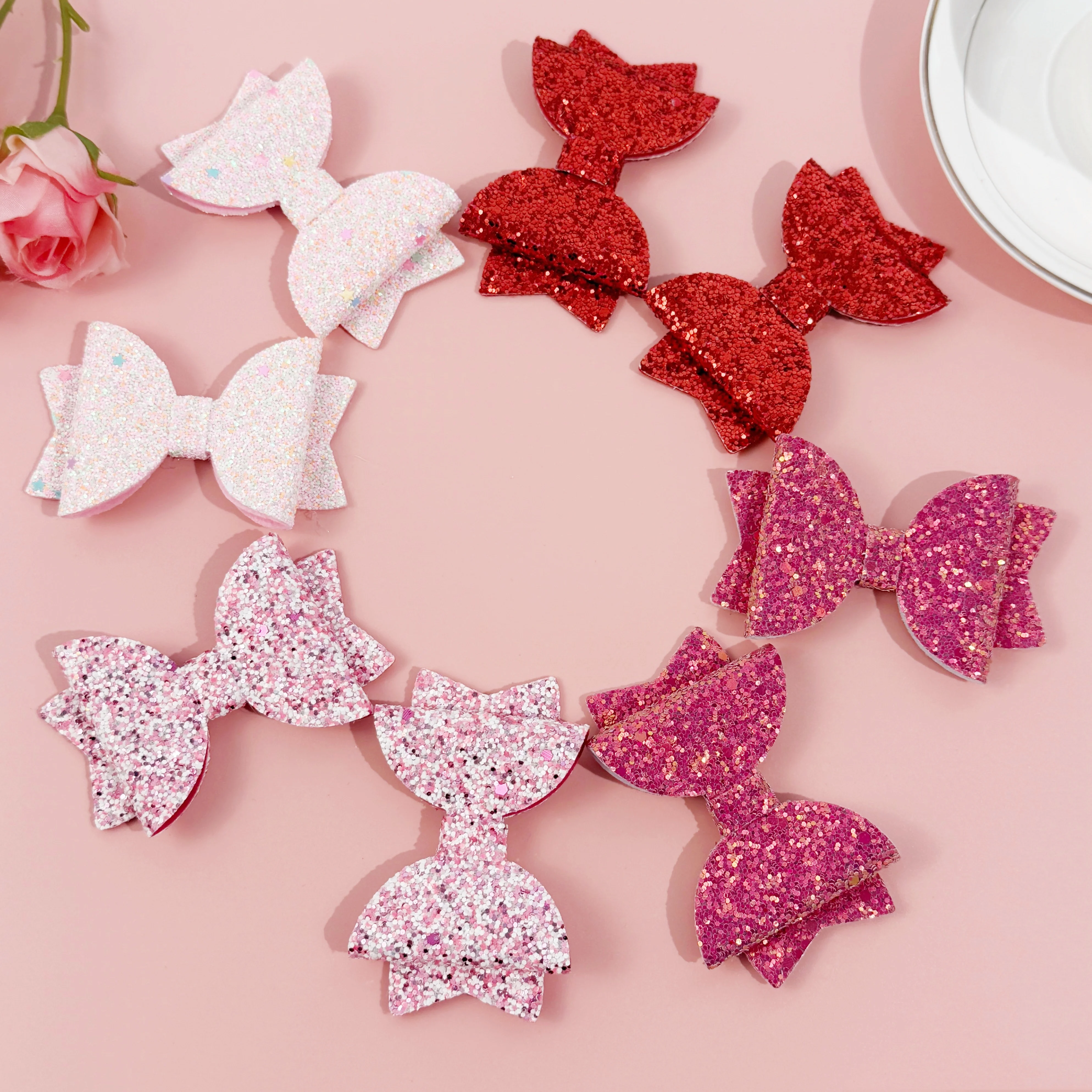 8/12pcs Sweet Glitter Hair Bows for Girls Valentine's Day Red Pink Hair Bows Clips Barrettes for Kids Party Hair Accessories