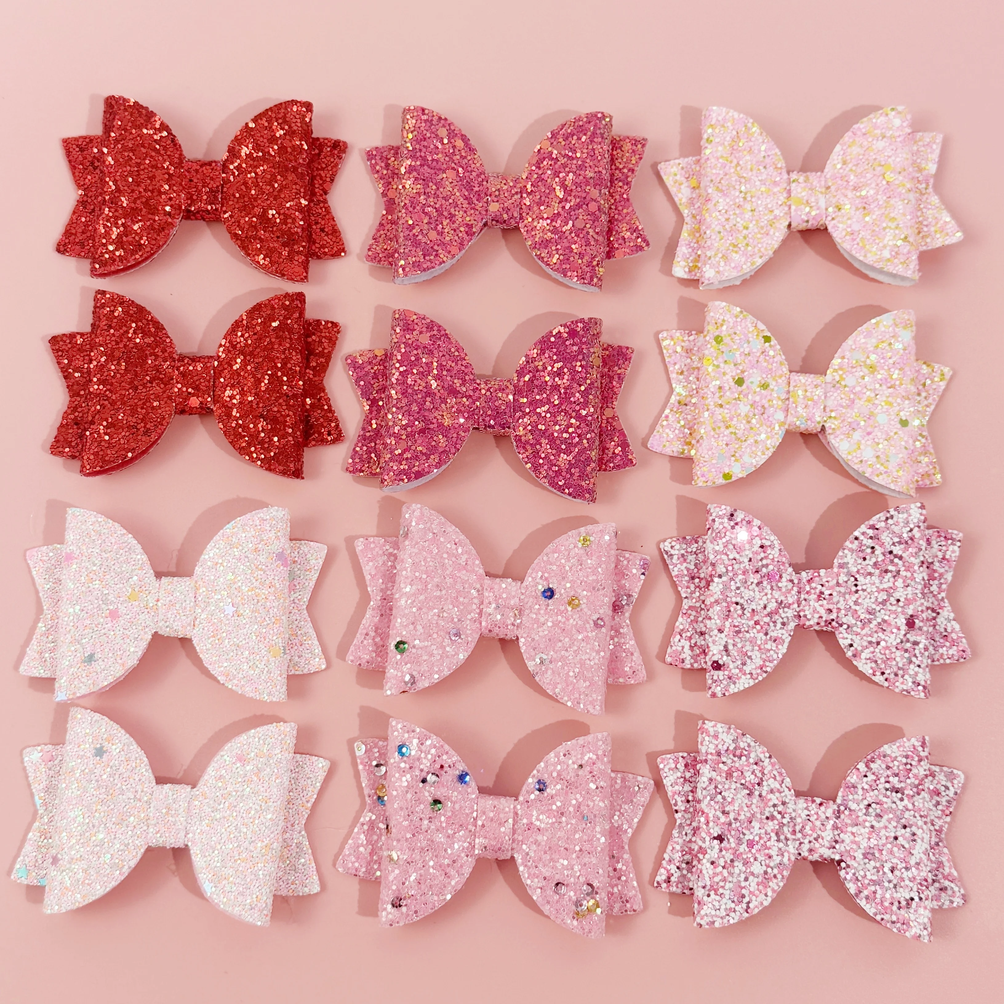 8/12pcs Sweet Glitter Hair Bows for Girls Valentine's Day Red Pink Hair Bows Clips Barrettes for Kids Party Hair Accessories