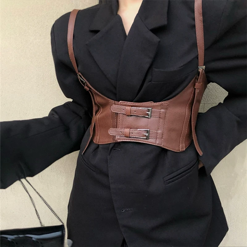 European and American street photography fashion belt decoration black ins punk style suspender with suit belt female corset