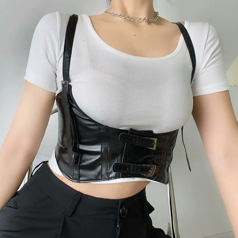 European and American street photography fashion belt decoration black ins punk style suspender with suit belt female corset
