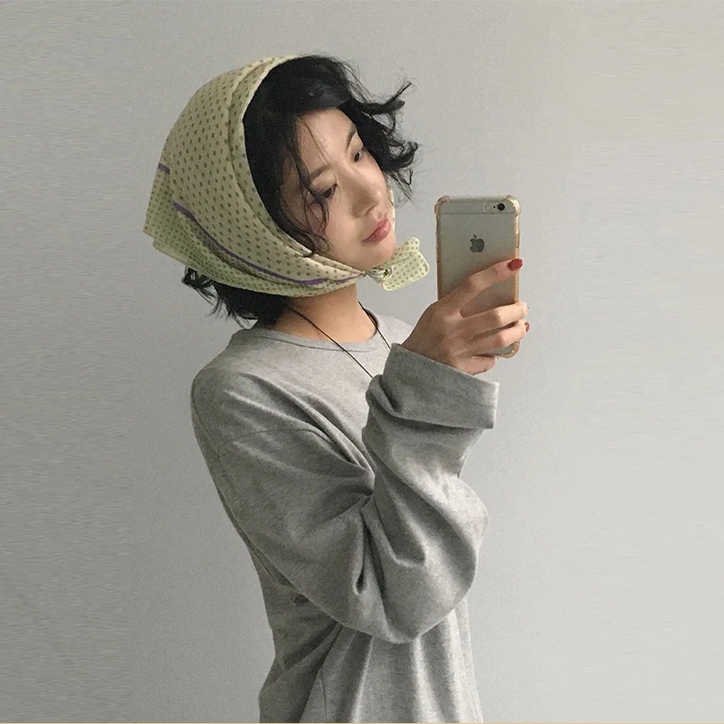 Retro Polka Dot Triangle Hair Scarf Accessories Women's Artistic Soft Cotton Skirt Headscarf Satin Bonnet Fashion Handkerchief