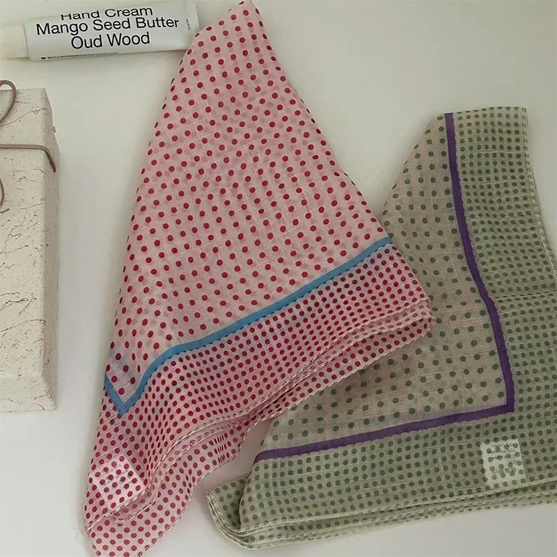 Retro Polka Dot Triangle Hair Scarf Accessories Women's Artistic Soft Cotton Skirt Headscarf Satin Bonnet Fashion Handkerchief