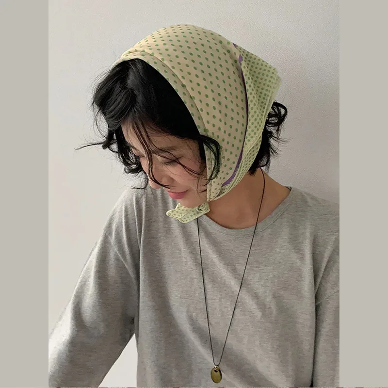 Retro Polka Dot Triangle Hair Scarf Accessories Women's Artistic Soft Cotton Skirt Headscarf Satin Bonnet Fashion Handkerchief
