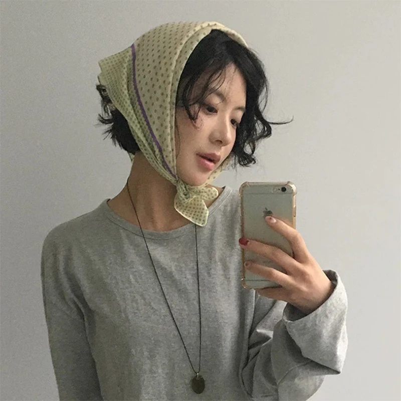 Retro Polka Dot Triangle Hair Scarf Accessories Women's Artistic Soft Cotton Skirt Headscarf Satin Bonnet Fashion Handkerchief