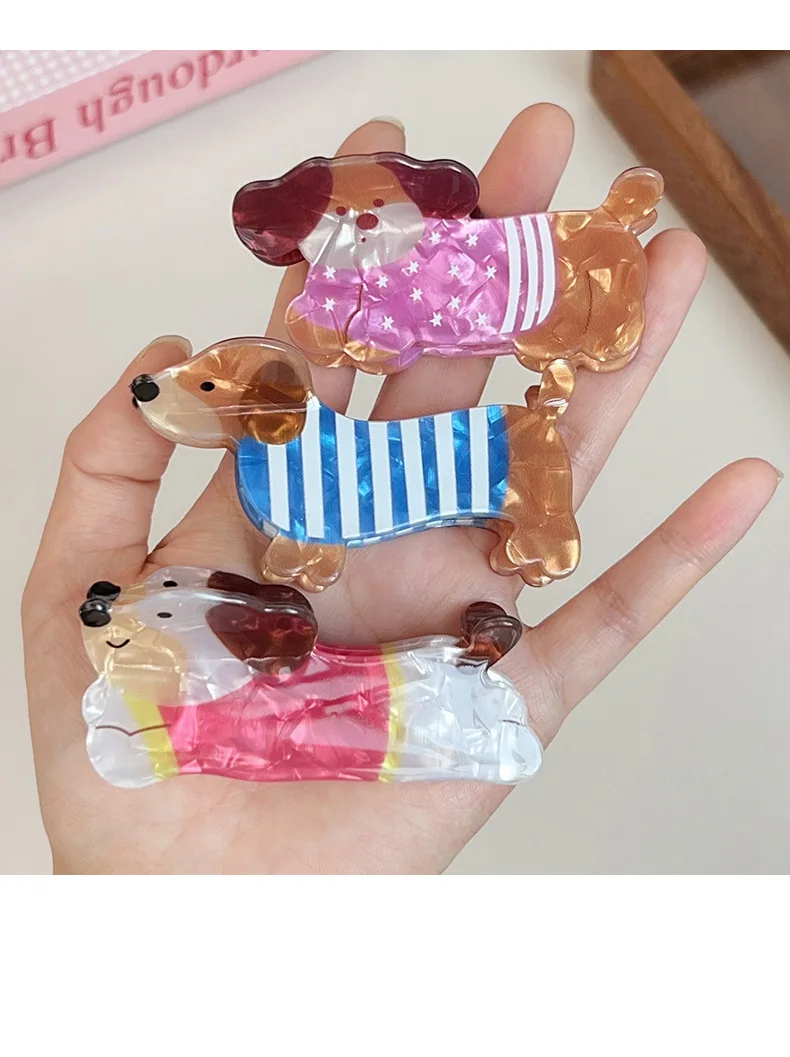 Autumn/Winter Coffee Brown Dachshund Puppy Hair Clip Cartoon Claw Clip Cute Fun Hair Holder Shark Hair Accessories for Women