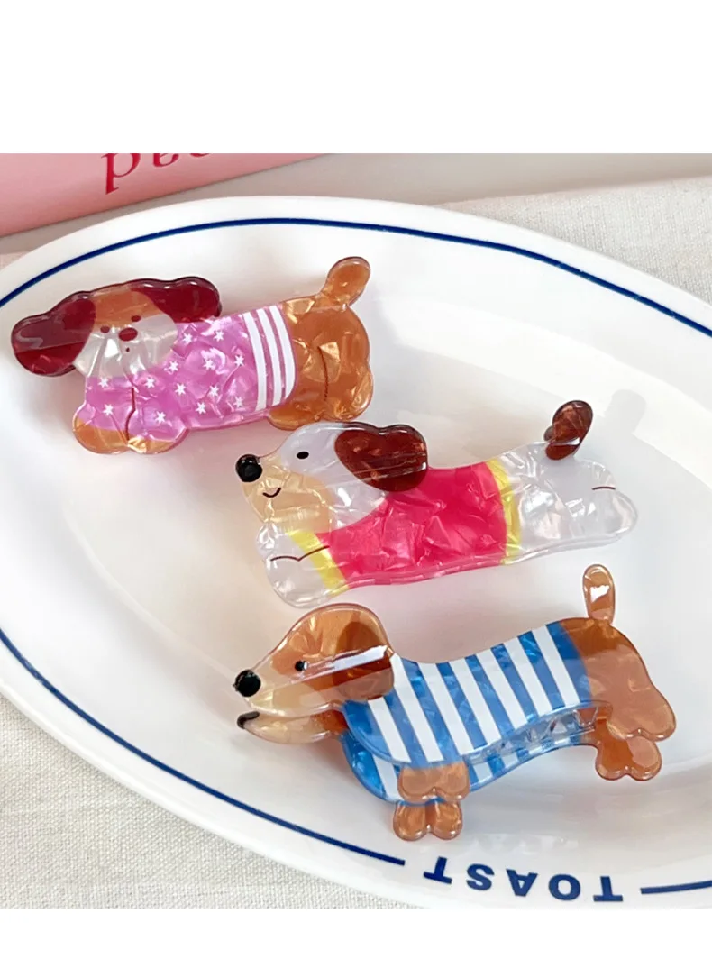 Autumn/Winter Coffee Brown Dachshund Puppy Hair Clip Cartoon Claw Clip Cute Fun Hair Holder Shark Hair Accessories for Women