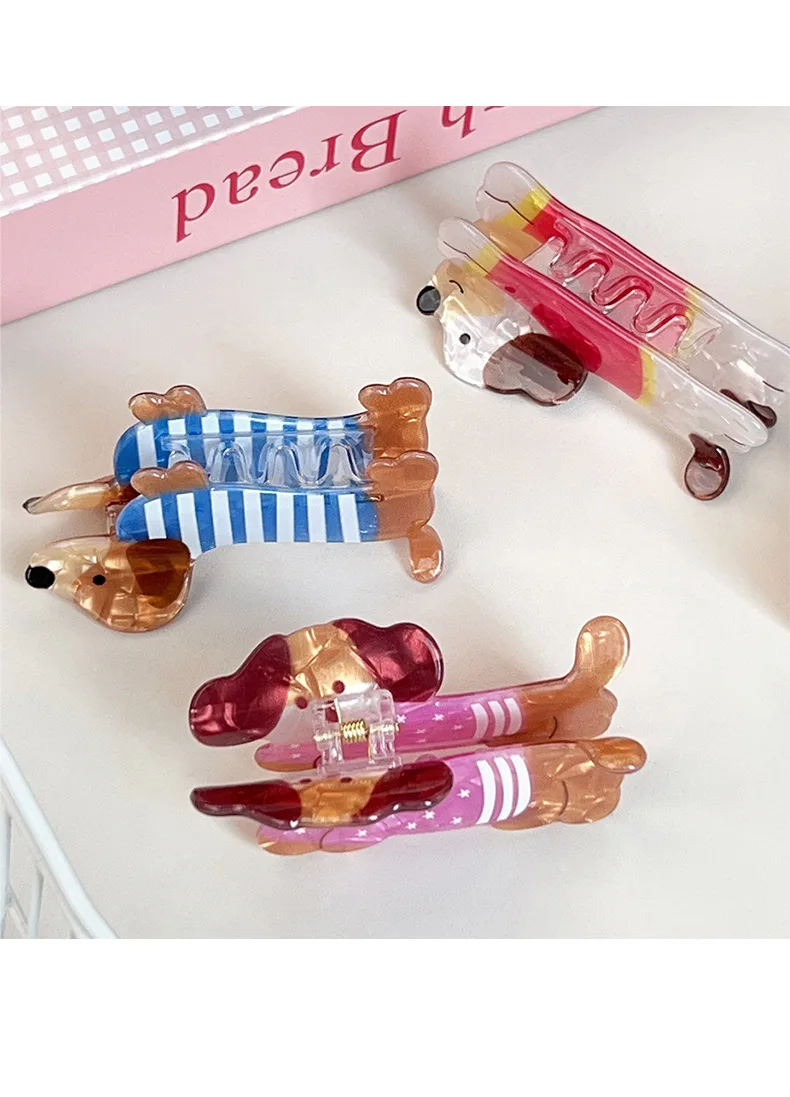 Autumn/Winter Coffee Brown Dachshund Puppy Hair Clip Cartoon Claw Clip Cute Fun Hair Holder Shark Hair Accessories for Women