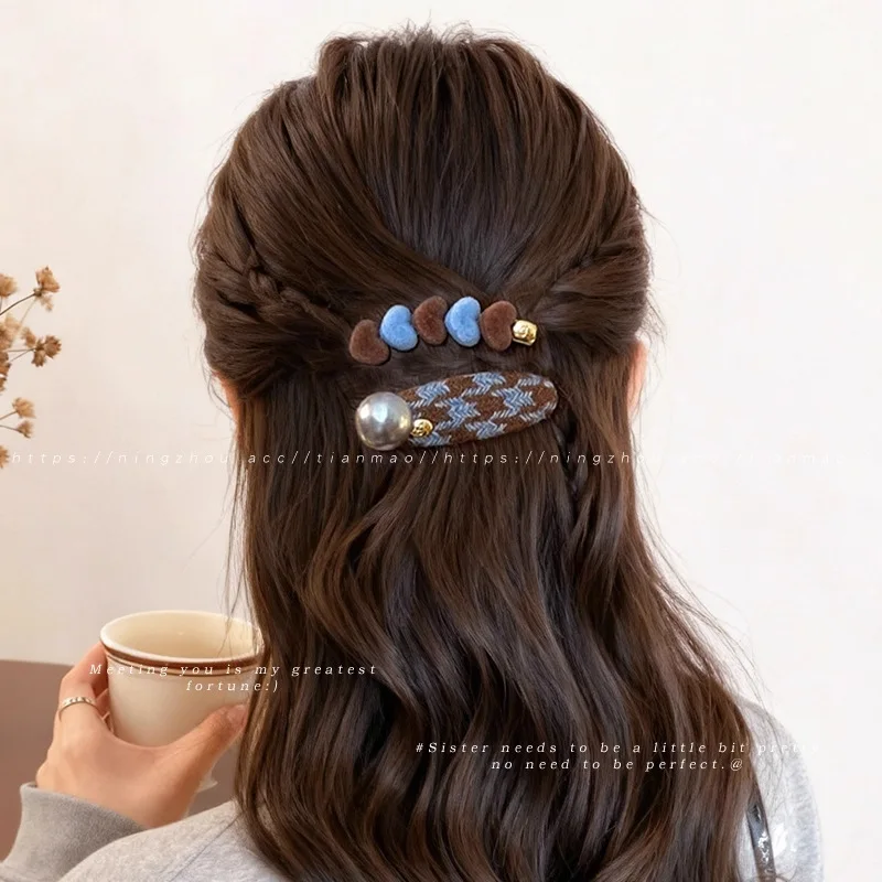 2pcs/set Two Colors Heart Oval Hair Clip For Women Girls Sweet Hair Ornament Side Hairpin Barrette Fashion Hair Accessories