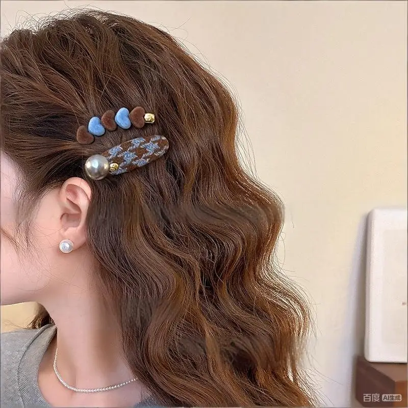 2pcs/set Two Colors Heart Oval Hair Clip For Women Girls Sweet Hair Ornament Side Hairpin Barrette Fashion Hair Accessories