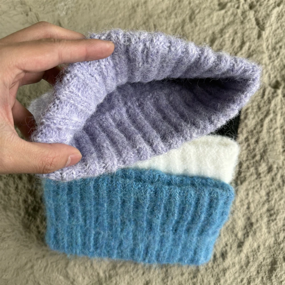 New Arrival Winter Headband Women's Solid Color Wide-Width Keep Warm Knitted Cotton Hair Holding High Quality Plush Hairband