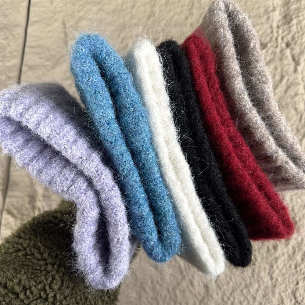 New Arrival Winter Headband Women's Solid Color Wide-Width Keep Warm Knitted Cotton Hair Holding High Quality Plush Hairband