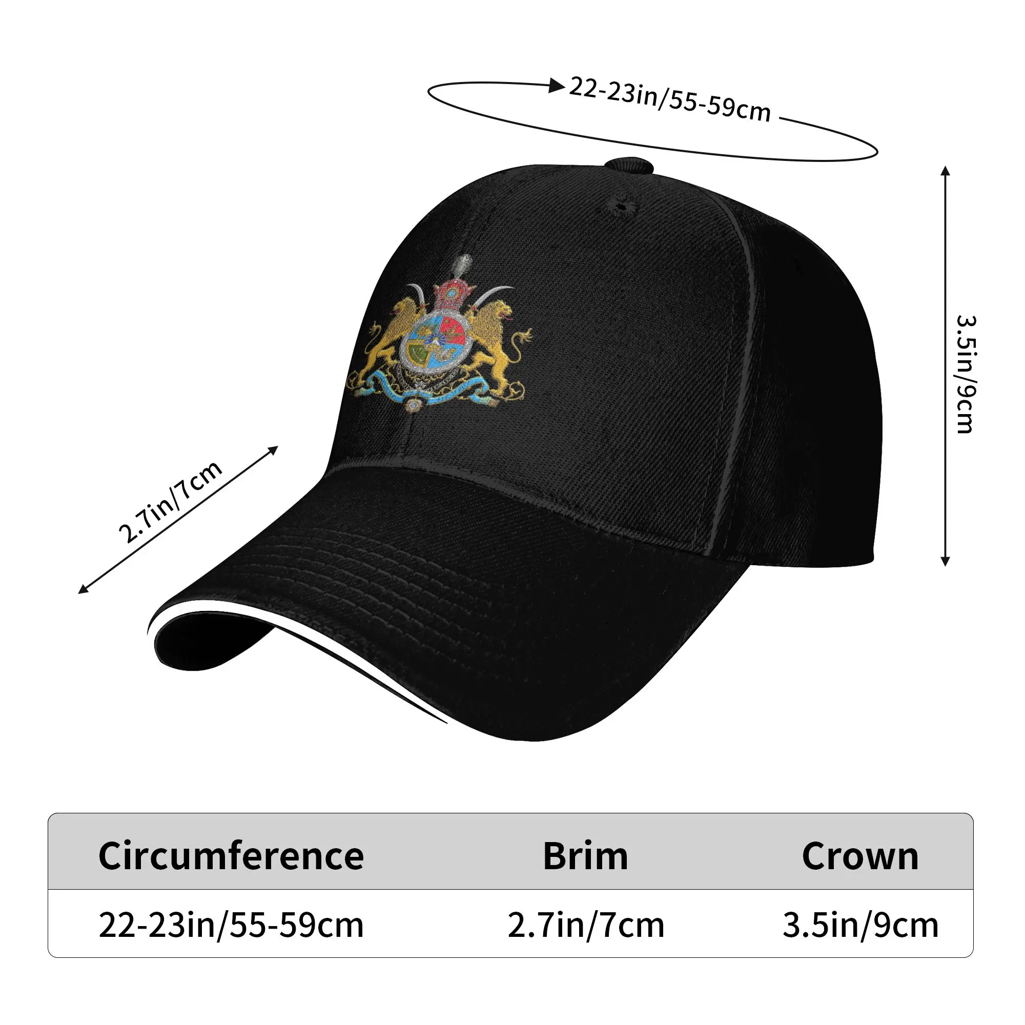 Iranian Imperial Coat of Arms of Iran Pahlavi Dynasty Baseball Cap Casual Outdoor Cap Fashion Golf Hats Spring Adjustable Hat