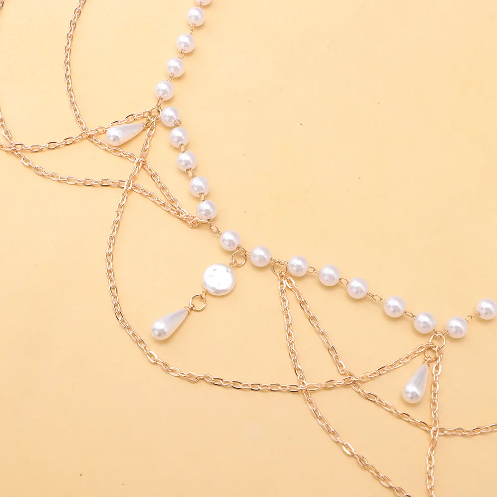 New Vintage Multi layer Chain Belt Fashion Versatile Womens Faux Pearl Tassel Waist Chain