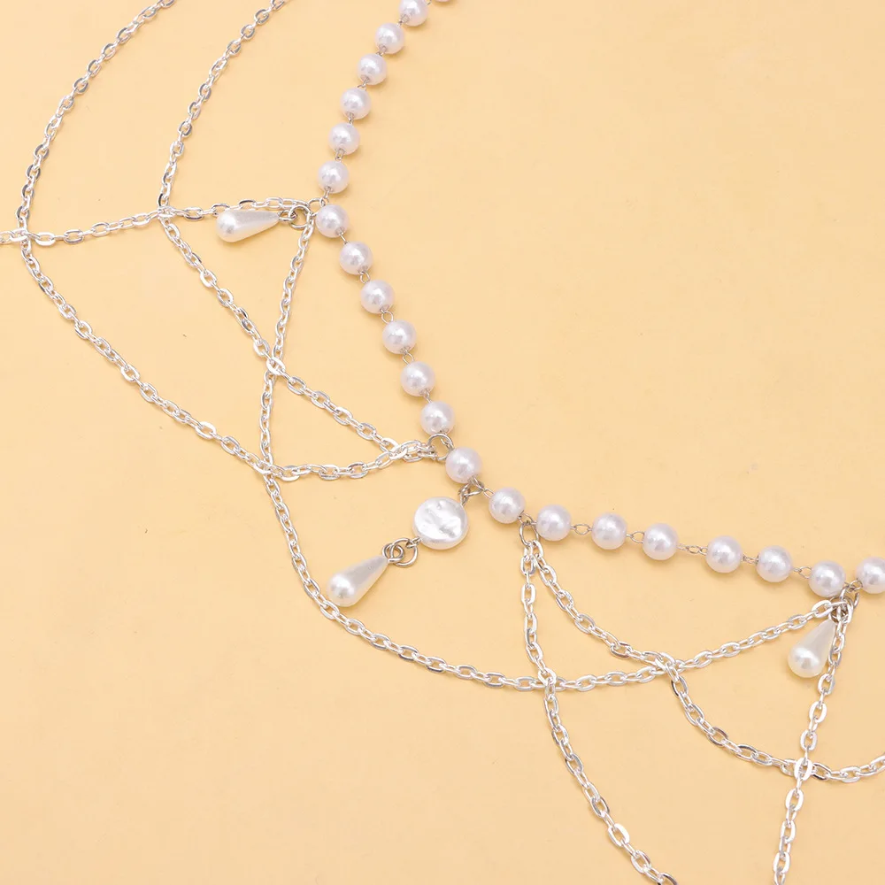 New Vintage Multi layer Chain Belt Fashion Versatile Womens Faux Pearl Tassel Waist Chain