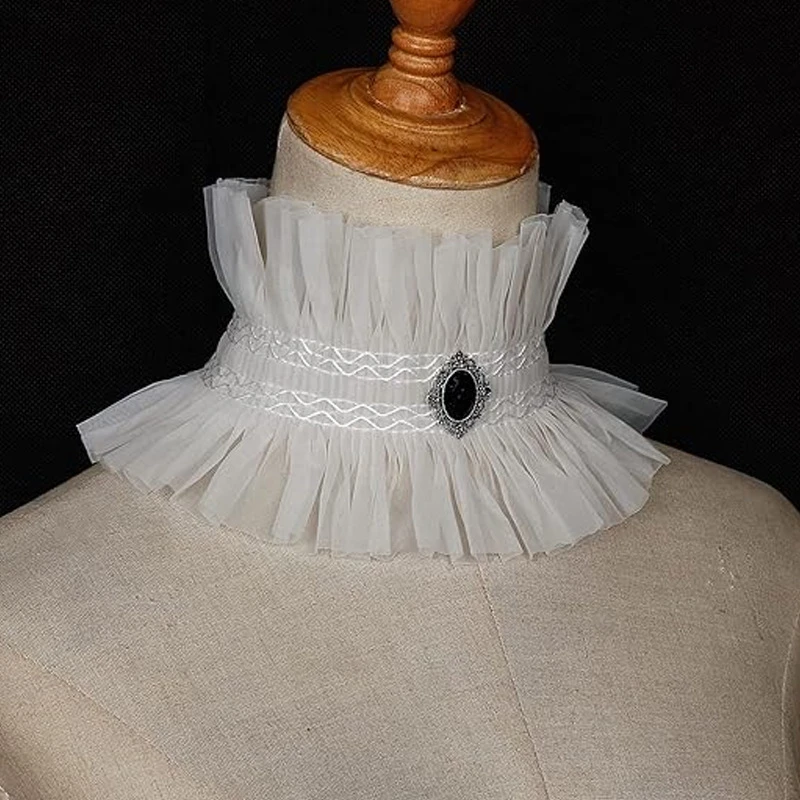 Elegant Lace Mesh Stand Collar Detachable Ruffle Neckwear Decorative Fake Collar Party High Collar Neck Scarf Costume Accessory