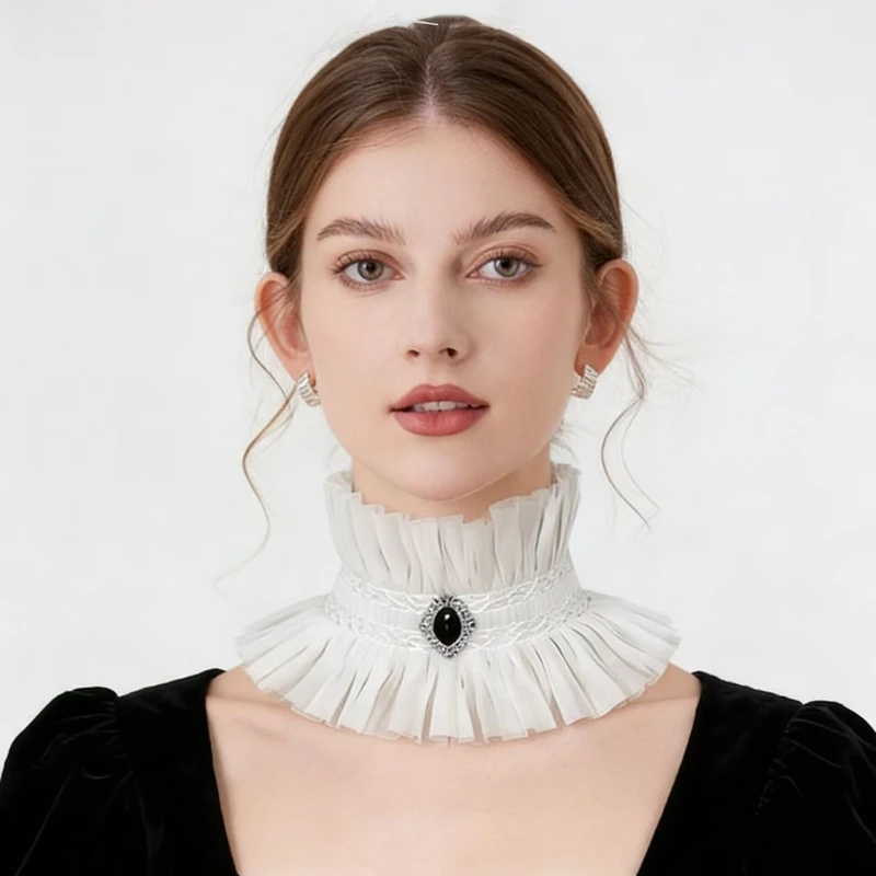 Elegant Lace Mesh Stand Collar Detachable Ruffle Neckwear Decorative Fake Collar Party High Collar Neck Scarf Costume Accessory
