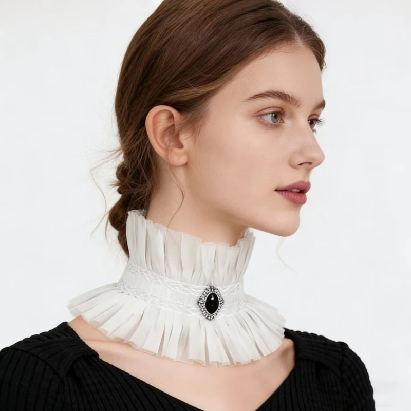 Elegant Lace Mesh Stand Collar Detachable Ruffle Neckwear Decorative Fake Collar Party High Collar Neck Scarf Costume Accessory