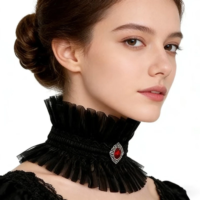 Elegant Lace Mesh Stand Collar Detachable Ruffle Neckwear Decorative Fake Collar Party High Collar Neck Scarf Costume Accessory