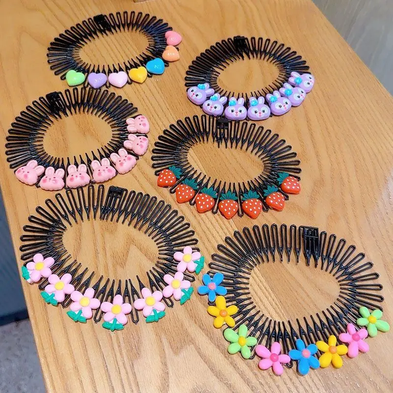 3Pcs Children Y2k Star Colorful Hair Comb Broken Headband Hair Clips Bunny Heart Cute Headdress Princess Girls Hair Accessories
