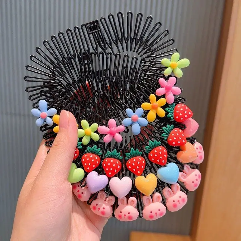 3Pcs Children Y2k Star Colorful Hair Comb Broken Headband Hair Clips Bunny Heart Cute Headdress Princess Girls Hair Accessories
