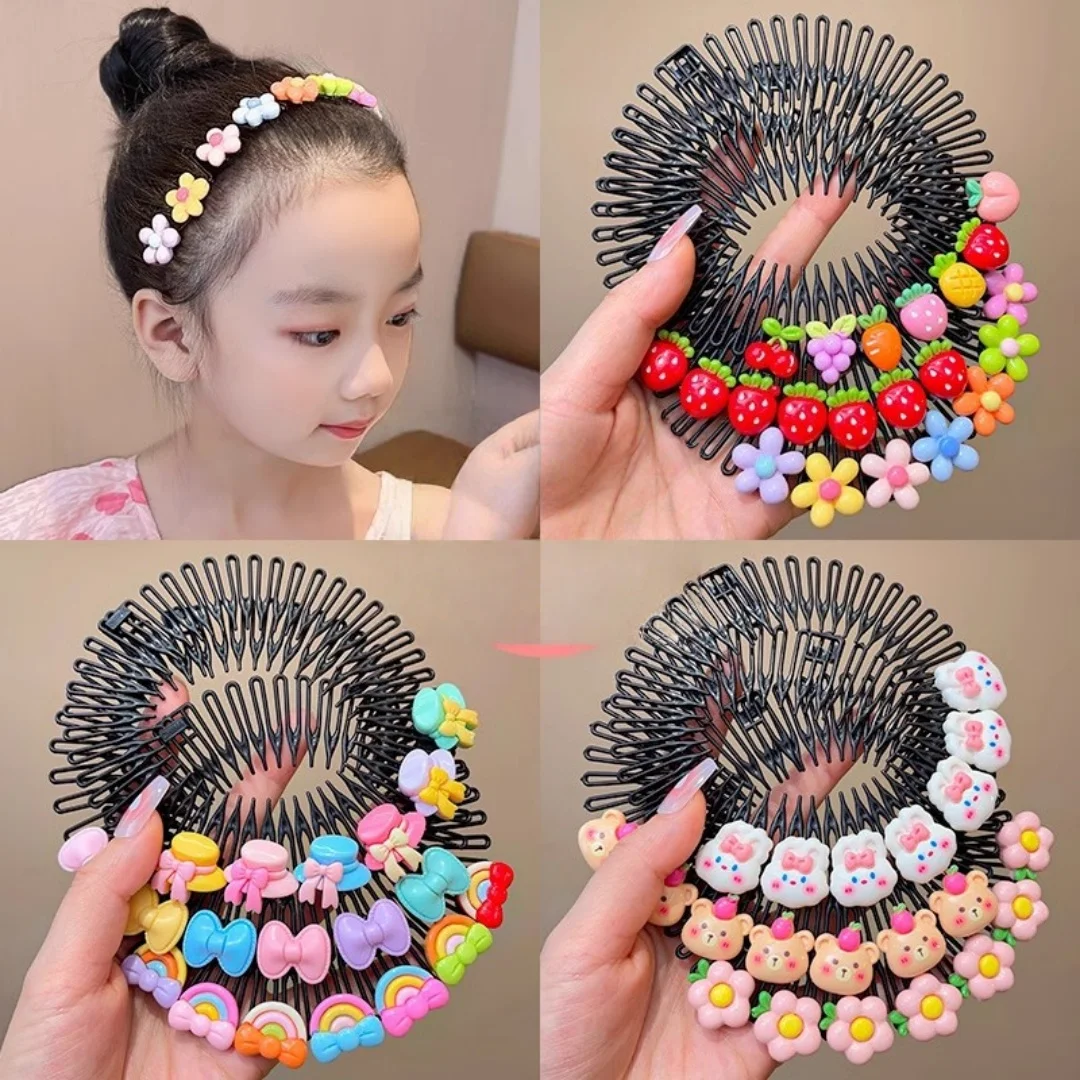 3Pcs Children Y2k Star Colorful Hair Comb Broken Headband Hair Clips Bunny Heart Cute Headdress Princess Girls Hair Accessories