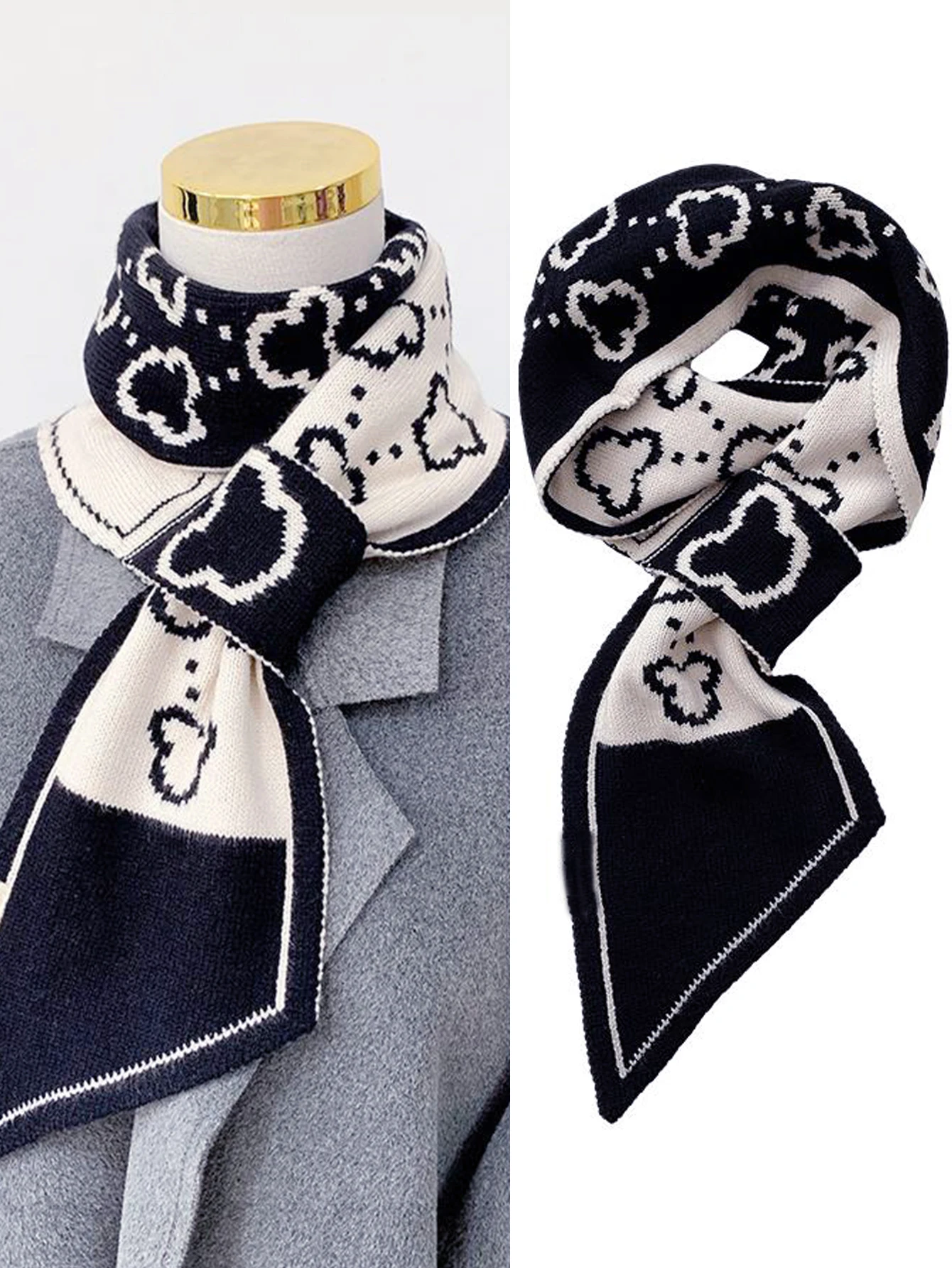 Women Knitted Scarf Autumn Winter Thick Warm Double Knit Instant Scarf Fashion Plaid Angled Scarves Outdoor Triangle Neck Scarf