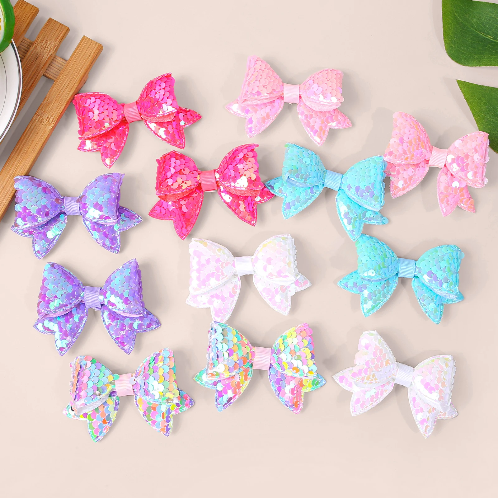 6/12pcs Cute Sequin Hair Bows Clip For Cute Girls Kids Hair Bows Hairpin Barrettes Clips Children Kids Party Hair Accessories