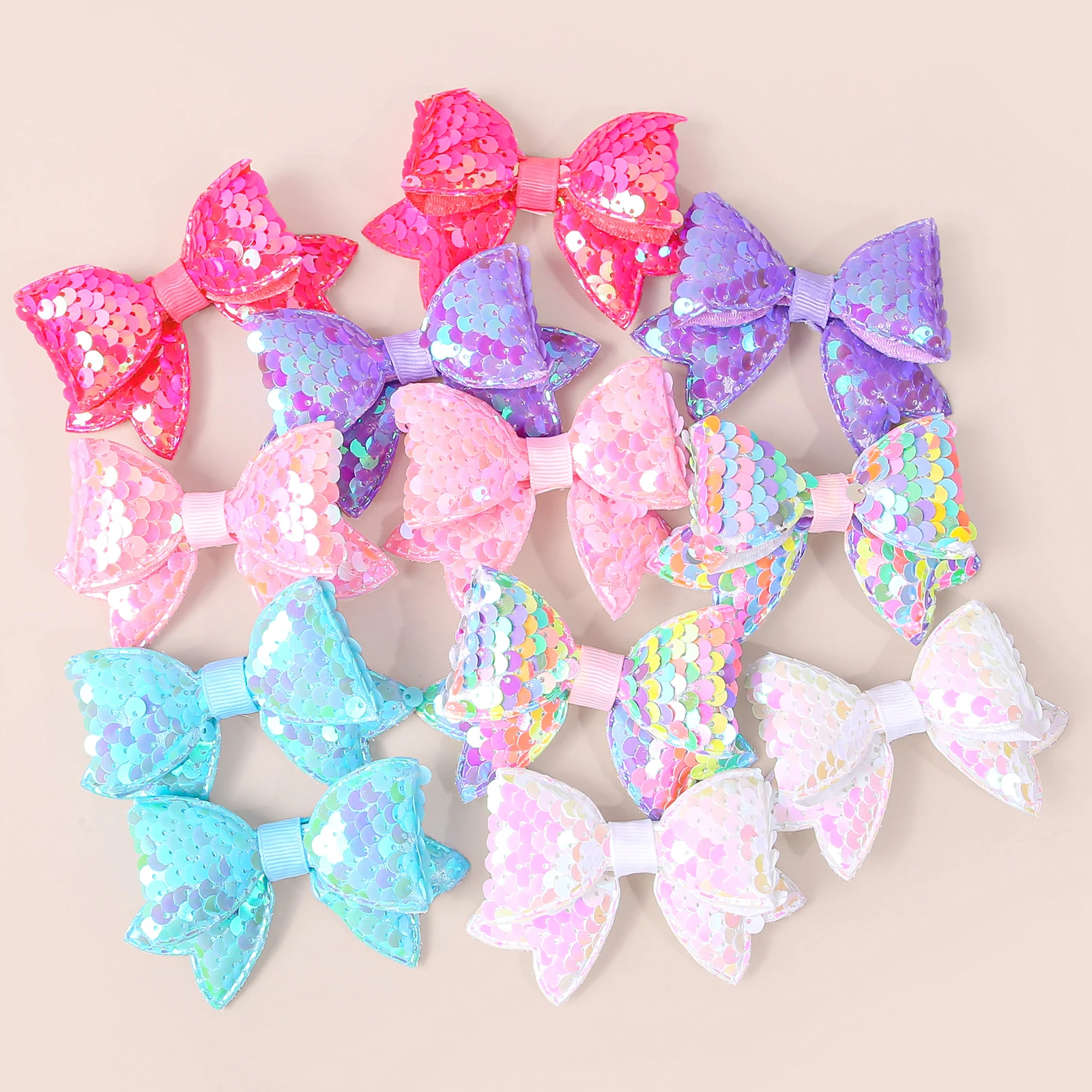 6/12pcs Cute Sequin Hair Bows Clip For Cute Girls Kids Hair Bows Hairpin Barrettes Clips Children Kids Party Hair Accessories