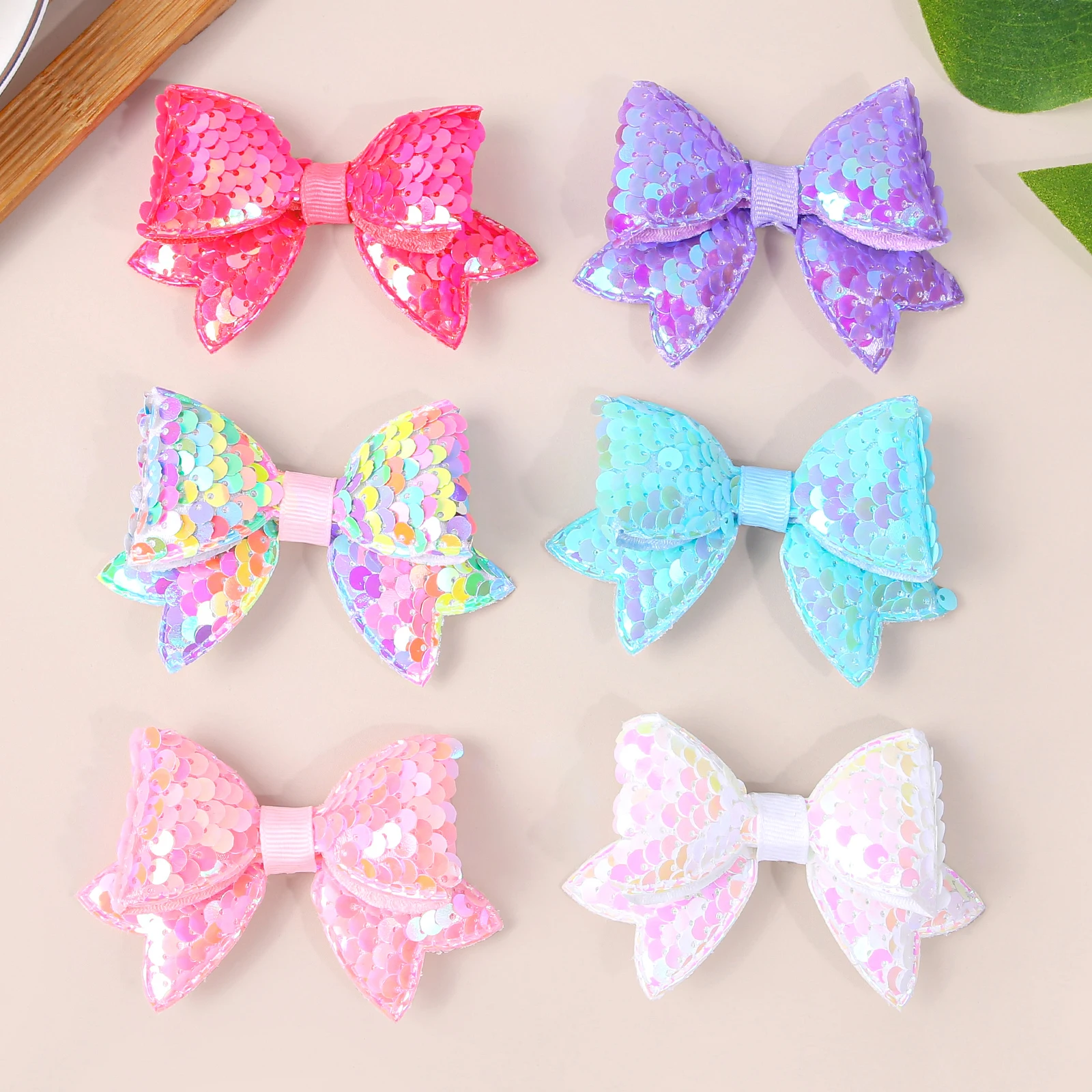 6/12pcs Cute Sequin Hair Bows Clip For Cute Girls Kids Hair Bows Hairpin Barrettes Clips Children Kids Party Hair Accessories