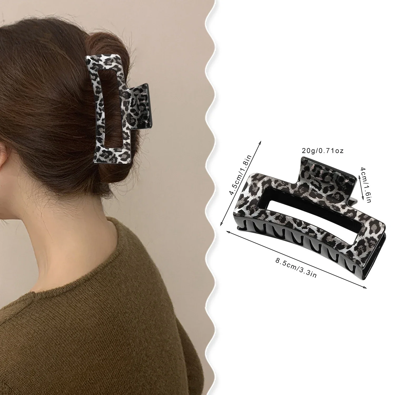 3Pcs Leopard Print Design Hair Claw Clips,3.5Inch Hair Jaw Clips,Fashion Vintage Hair Accessories for Women Girls