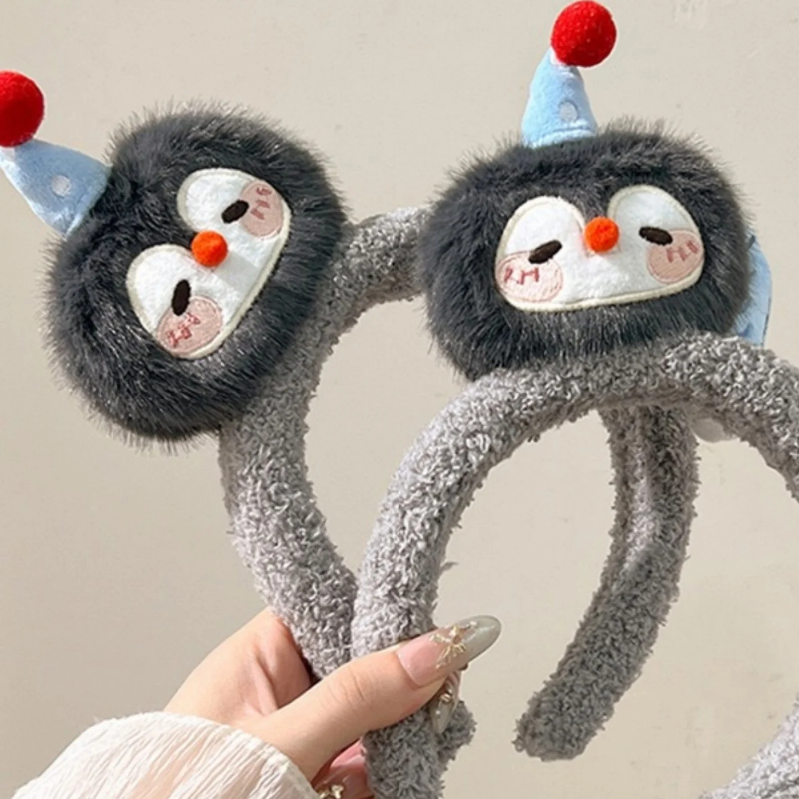 1PC Cute Plush Headbands-Penguin&Fish Design, Soft Headwear for Women, Ideal for Daily, Party, Cosplay, Kawaii Hair Accessories