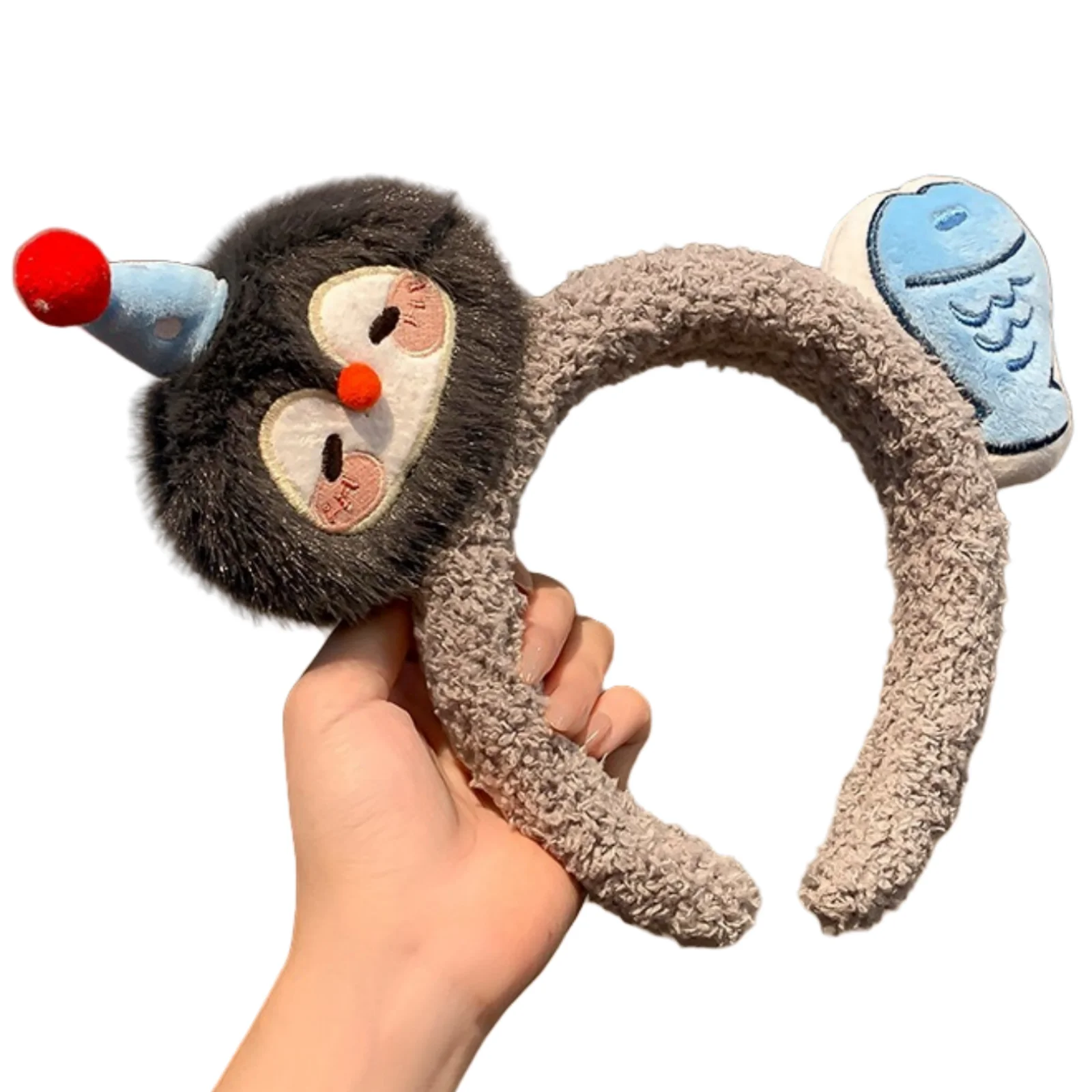1PC Cute Plush Headbands-Penguin&Fish Design, Soft Headwear for Women, Ideal for Daily, Party, Cosplay, Kawaii Hair Accessories