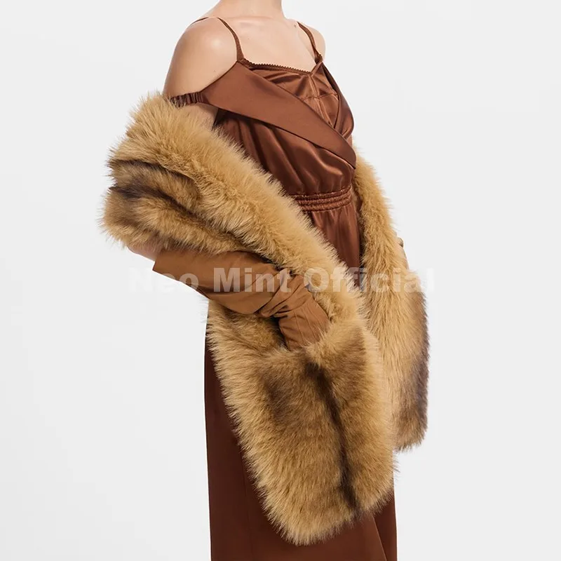 Neo Mint 2025 Brand Fashion Faux Fur Scarf for Woman Autumn Winter Fluffy Striped Eco Fox Fur Neckerchief Luxury Shawl Scarves