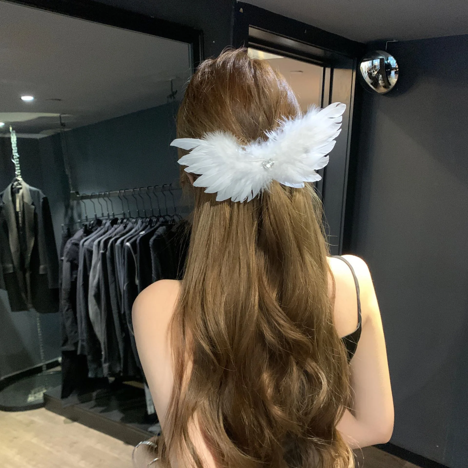 1pc black and white rhinestone heart feather wings hair clip, sweet and cool party hairpin, Halloween hair accessories