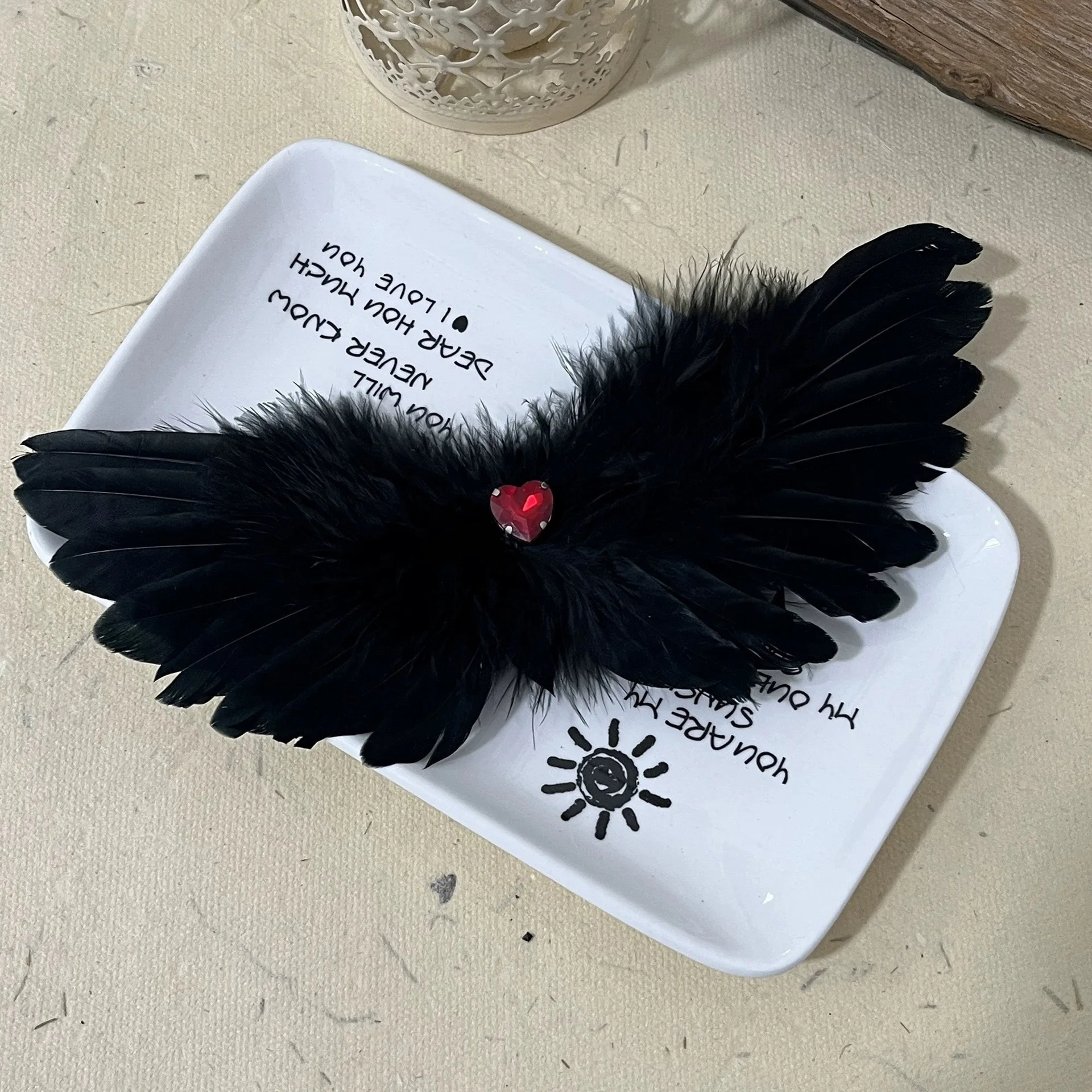 1pc black and white rhinestone heart feather wings hair clip, sweet and cool party hairpin, Halloween hair accessories