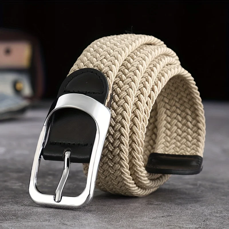 Unisex Elastic Woven Belt - Waistband for Casual Jeans, Button Buckle Adjustable,Festive Christmas Gift for Men & Women