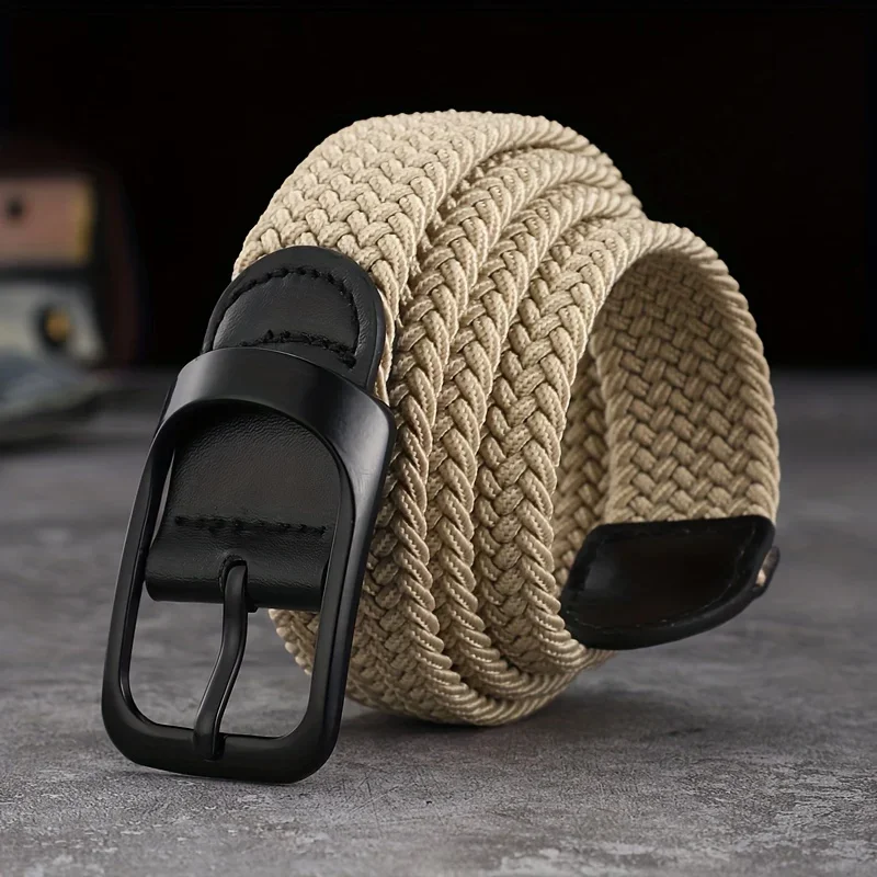 Unisex Elastic Woven Belt - Waistband for Casual Jeans, Button Buckle Adjustable,Festive Christmas Gift for Men & Women