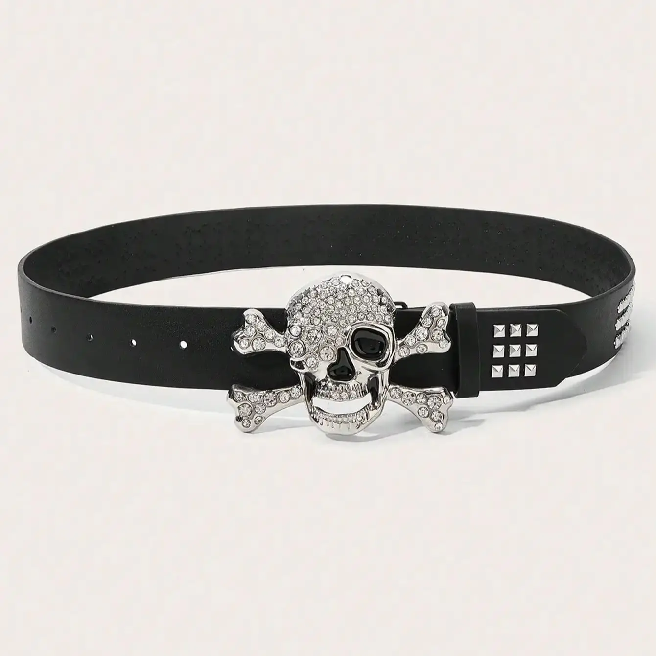 Gothic Skull Rhinestone Buckle Belt - Stylish Subculture Punk Rivet Hip-Hop Rock Y2K Belts Accessory Casual Daily ,For Men Women