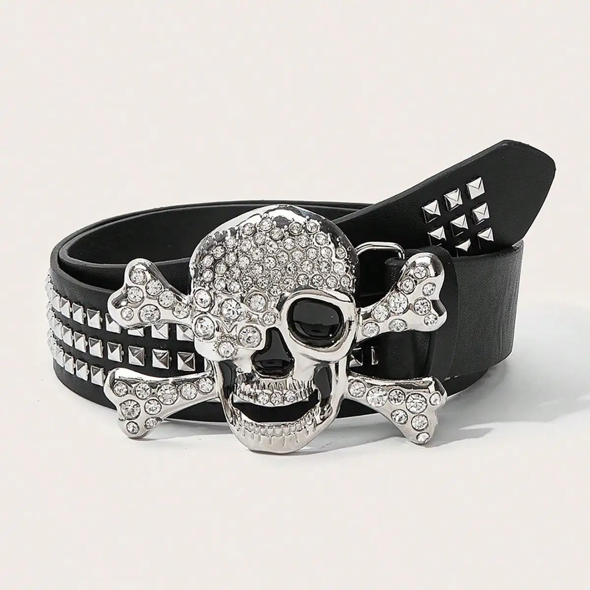 Gothic Skull Rhinestone Buckle Belt - Stylish Subculture Punk Rivet Hip-Hop Rock Y2K Belts Accessory Casual Daily ,For Men Women